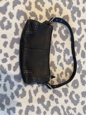Coach Black Pebbled Leather Shoulder Bag with Stud Accents